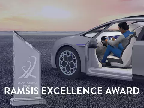 RAMSIS Excellence Award with RAMSIS model in background.