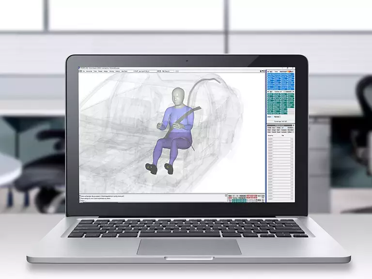 HBMConnect™ female model in a mesh vehicle on a laptop