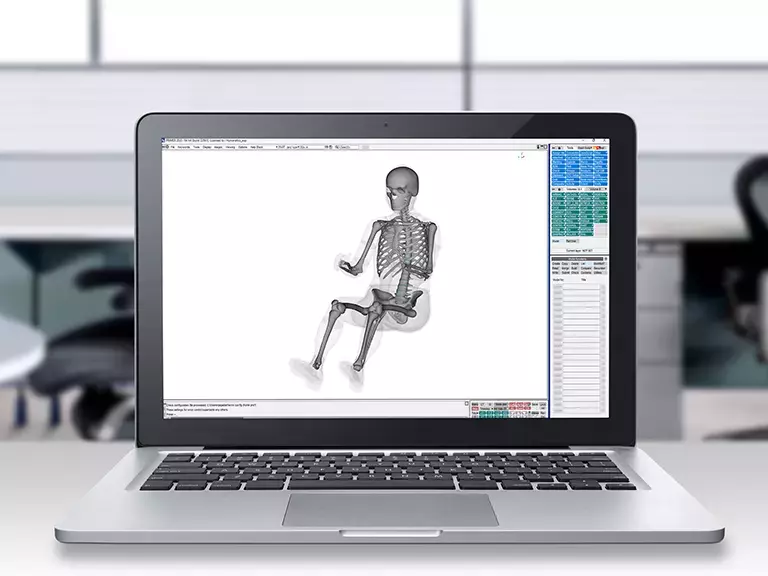 HBMConnect™ female model showing skeletal structure on a laptop