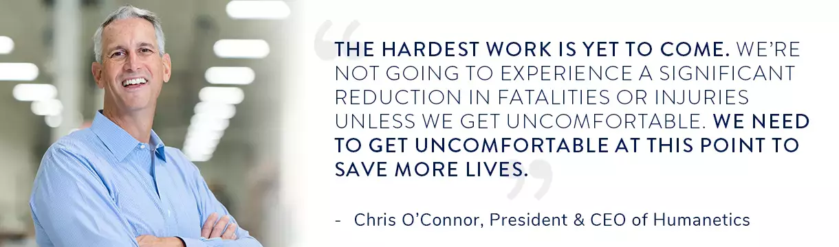 Chris O'Connor headshot with quote about the need to get uncomfortable to save lives